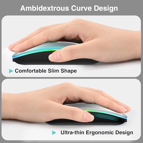 Image of cimetech Rechargeable Wireless Mouse, 2.4G & BT Slim Mouse for MacBook with USB Receiver, Silent Click, 1600 DPI for Office Travel Mac Air Pro /PC /Laptop /Computer-Grey