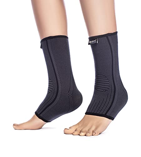 Image of FOVERA Ankle Brace Compression Support Sleeve (1 Pair) - for Plantar Fasciitis, Arch Support, Foot & Ankle Swelling, Achilles Tendon, Joint Pain, Injury Recovery (L)