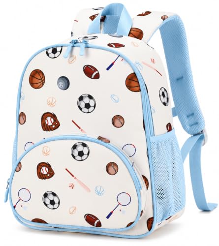 Image of LOIDOU Kids Preschool Backpack for Boys, 15 Inch Multi-Sport School Bag with Soccer and Football Print, Lightweight Water-Resistant Kindergarten Backpack with Chest Strap for Ages 3-6