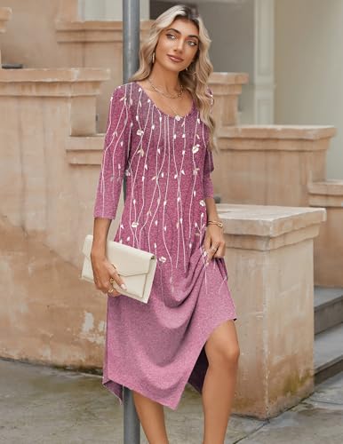 Image of Zeagoo Midi Dresses Women 2026 Dress 3 /4 Sleeve Casual Dresses with Pockets A Line Summer Beach Sundress