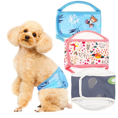 Image of 3-Pack Reusable Dog Diapers - Adjustable Belly Wraps for Small Dogs, Puppies & Untrained Males