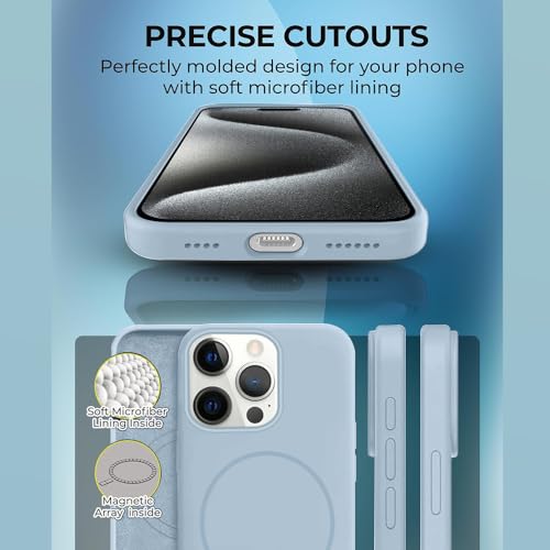 Image of iPhone 15 pro Max Silicone Magsafe Case | Shock Proof Design & Camera Protection | Premium Rubberised Apple iPhone 15 pro Max Cover (Microfiber Lining) | Magnetic Liquid Silicone - Sky Blue