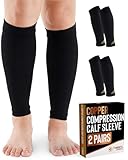 Doctor's Select 2 Pairs Copper Calf Compression Sleeve - Compression Calf Sleeves Men, Compression Sleeves for Men Leg, Shin Splint Compression Sleeve, Black with Copper SM