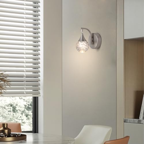 Image of Wall Sconce Indoor, LED Modern Crystal Wall Sconces, Bubble Sconce Wall Lighting for Bedroom Dining Room Living Room Hallway Vanity Bathroom, Nickel