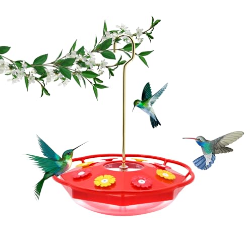 Hummingbird Feeders for Outdoors 12 OZ Bee Proof Plastic Humming Bird Feeder 8 Feeder Ports,with Perch with Ant Moat,Easy to Clean with Cleaning Brushes Red