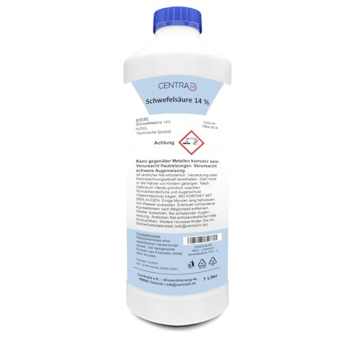 Centra24 Schwefelsäure 14%, 1 Liter, auch als PH-Minus verwendbar, anorganischer ph-Senker, ph-Korrekturmittel, Labor, Experiment