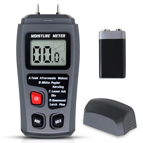 Wood Moisture Meter for Logs Digital Timber Damp Tester LCD Display Dampness Measure Detector for Cordwood Furniture Floor Wood Wall Building Humidity Measuring with 9V Batteries