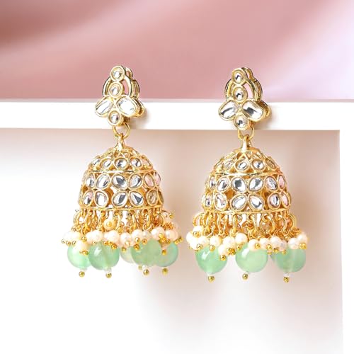 Image of Rubans Jhumka Earrings Kundan and Pearl Traditional Festive Jewellery Gift for Women & Girls