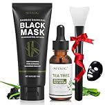 Blackhead Peel Off Face Mask, SHVYOG 3-in-1 Blackhead Remover Charcoal Mask with Brush & Tea Tree Serum, Purifying Deep Cleansing Black Mask for Blackheads, Dirt, Acne, Pores Shrinking (100g+30ml)