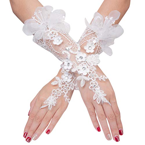 Toyvian Guantes de Novia de Encaje Largo Blanco Espalda Abierta para Fiesta y Boda Mujer