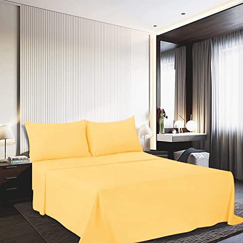 Image of Twin XL Sheets Set 4 Piece - Hotel Luxury 1800 Bedding Sheets & Pillowcases - 1 Flat Sheet,1 Fitted Sheet and 2 Pillow Cases - Extra Soft Cooling Bed Sheets - Deep Pocket up to 16 inch (Yellow)