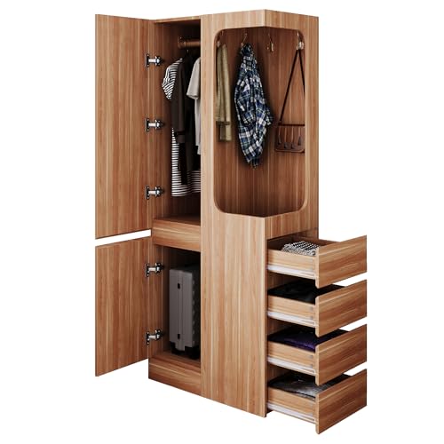 Azkoeesy Armadio Angolare con 4 Cassetti e 2 Ante, 170 x 70 x 40 cm, Natur