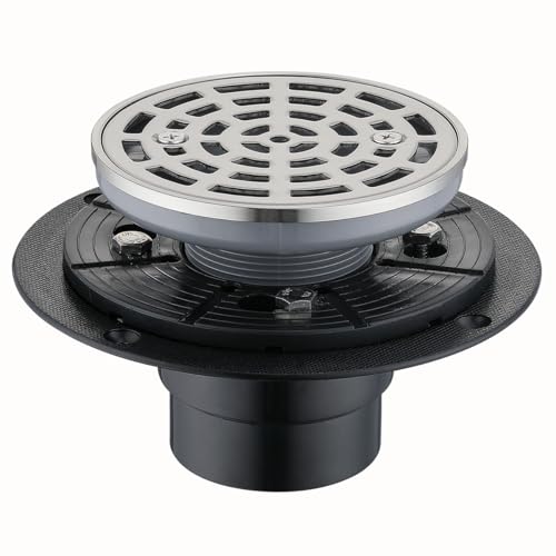 RANDOM Round Shower Drain Brushed Nickel 4 Inch Shower Drain with Adjustable PVC Base Flange,SUS...