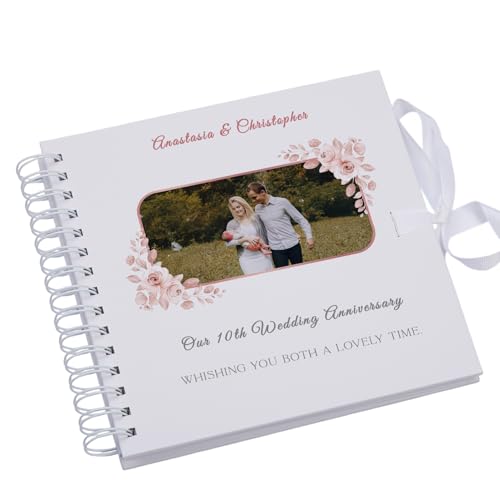 Image of Personalised 10th Wedding Anniversary Photo Scrapbook, 20.3 x 20.3 cm, 80 Pages, Custom Memory Book