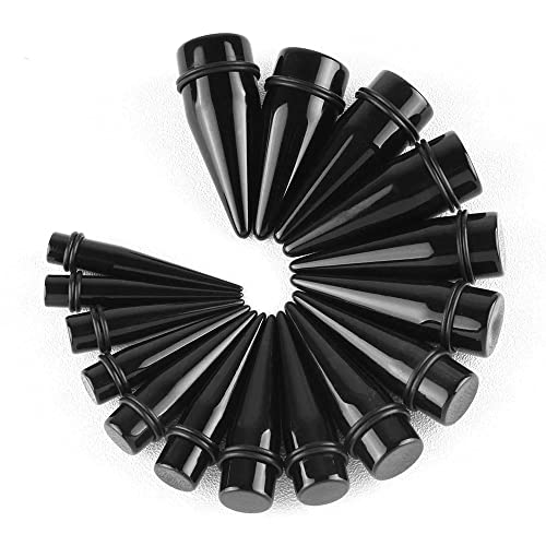 32Pcs 00G - 24Mm Big Gauges Ear Stretching Kit Acrylic Tapers Surgical Steel Tunnels Gauges Piercing Set Expanders Gift, Black #TOP3