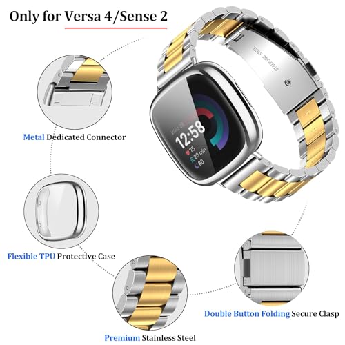EZMVZKU Stainless Steel Strap and Protective Cover for Fitbit Versa 4/Sense 2 - Image 4