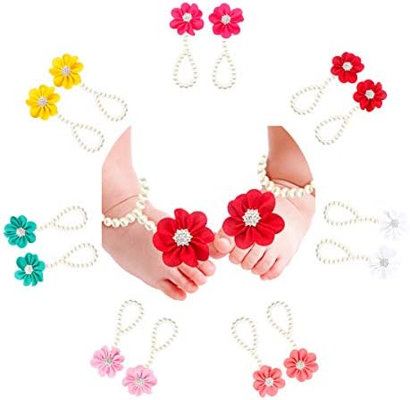Vimbo Pearl Barefoot Sandals 7 Pairs Lovely Flower Baby Girl Gift Set for 3 Months to 4 Years Old Baby Girls