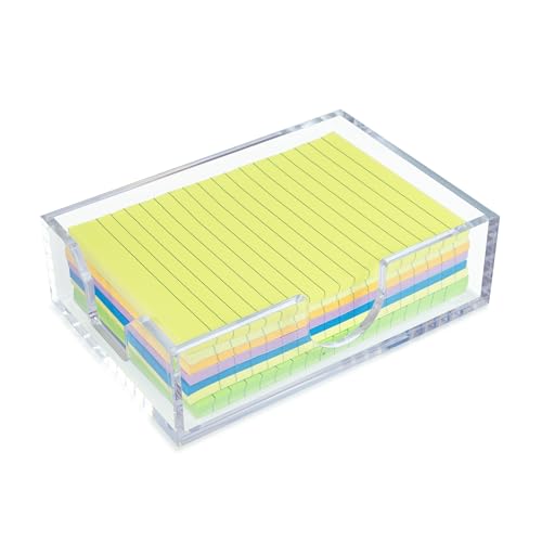 WORHE Acryl Haftnotizen Spender,Notizen Halter holder, Schreibtisch-Notizblätter, Büroklammern und Aktenordner Aufbewahrungsbox für das Büro, kleine Zettelbox DE027