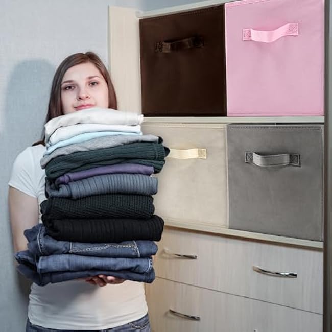 9 Pack Cube Storage Bins, 11 Inch Collapsible Fabric Storage Baskets, Multi Colored Storage Cubes with Handles, Foldable Cube Drawer for Home, Closet, Shelves, Toys Organization