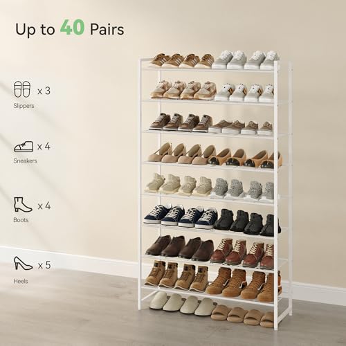 Image of Nunsino Shoe Rack for Closet, Metal Shoe Organizer, 8 Tier Garage Shoe Rack Max Holds 40 Pairs,Shoe Storage Shelf,Entryway, White