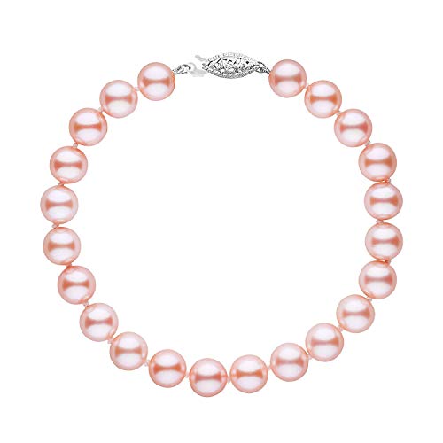 14K Gold AAAA Pink Freshwater Cultured Pearl Silk-Knotted Strand Bracelet with Fishhook Clasp - Choice of Pearl Size, Bracelet Length and Clasp Color