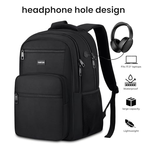Image of YAMTION Laptop Backpack for Men and Women, Black Backpack, School Backpack for Boys and Girls, Bookbag, Work Backpack Fits 15.6 Inch Laptop and Notebook