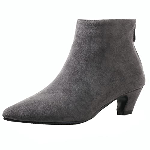 UniqueStride Womens Kitten Heels Ankle Boots Faux Suede Pointed Toe Booties Back Zipper Short Boots2