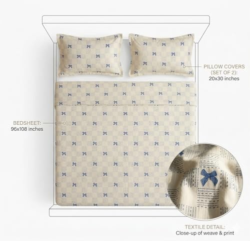 Image of BSB HOME Cloud Cotton King Size bedsheet | Flatsheet Summer Sheet with Two Pillow Covers | Super Soft Bed Sheet for King Size Bed Durable| Floral Design (270 x 250 cm, Off White & Blue Butterfly)