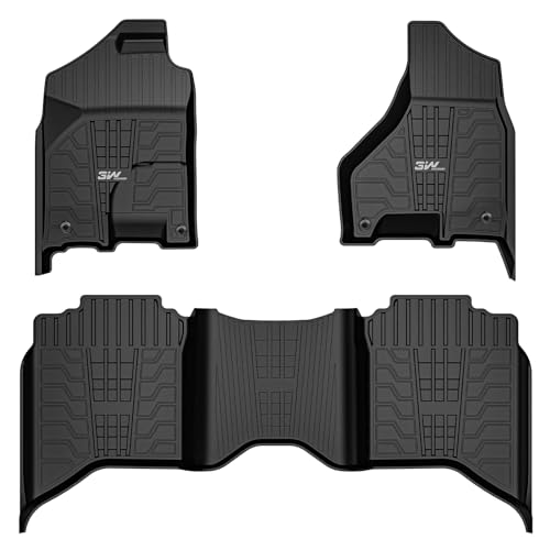 3W Floor Mats Fit for 2013-2018 Dodge Ram 1500/2500/3500 Crew Cab, 2019-2024 Ram 1500 Classic Crew Cab All Weather TPE Custome Fit Accessroies Floor Liner for Dodge Full Set Car Mats