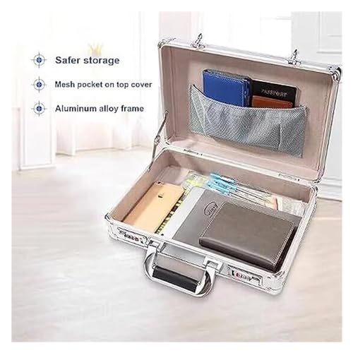 Suitcase Aluminum Briefcase,Aluminum Storage Box, Safe Laptop Briefcase,Home Invisible Cash Money Case, Briefcases For Men And Women (Color : Silver, Size : 14in)2