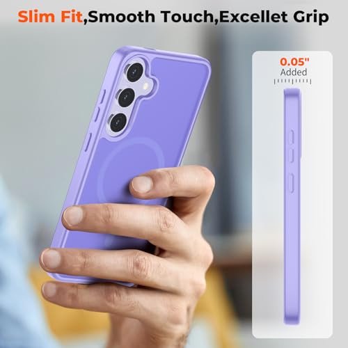 Image of SUPFINE Magnetic for Samsung Galaxy S24 Case / S25 Case with Screen Protector, (Built-in Magnets) (Military Grade Drop Protection) Slim Translucent Shockproof Phone Case,Purple