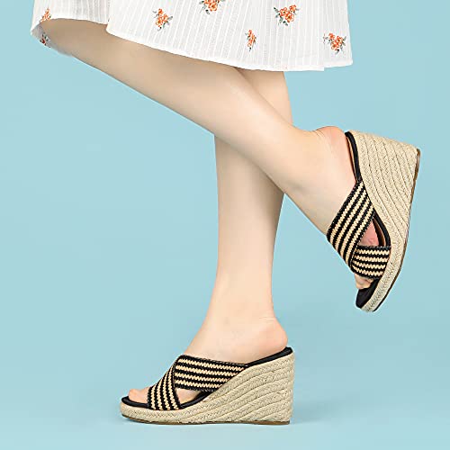 Allegra K Allegra K Women's Espadrilles Wedges Black Slide Wedge Sandals 7.5 M US