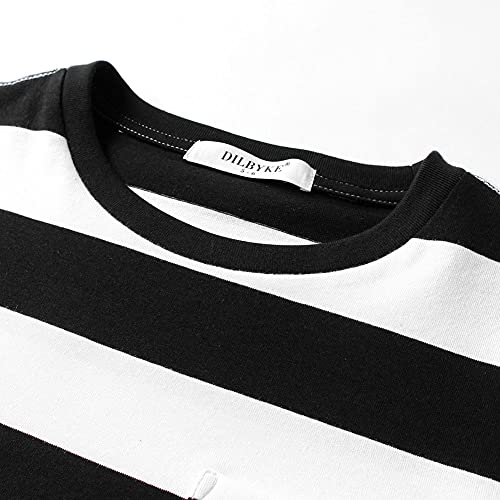 DILBYKE Boys Girl Short Sleeve Striped Crew Neckline T-Shirts Kid Tee, Cotton, 2-14Years, Loose Fitting3