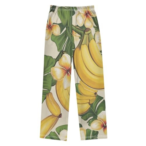 ZZXXB Banana Hibiscus Flowers Boys Long Pants Soft Trousers Elastic Waist Kids Lounge Bottoms with Pockets S-XL2