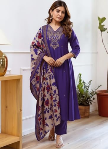 Image of KLOSIA Women Embroidery Straight Kurta and Pant Set with Dupataa