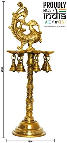 Aevlon™ Handmade Brass Peacock Design Single Step Diya Oil Lamp Stand, Poojan Temple Home, Gift Item Home Décor, Height 17" Inch Gold