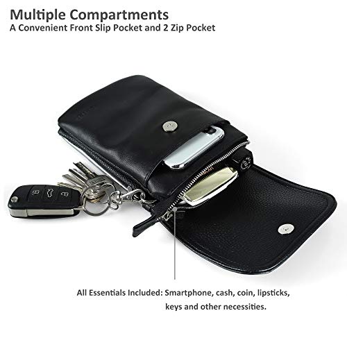 Image of befen Genuine Leather Small Crossbody Bags for Women Cell Phone Bag Cross Body Purses,Silver Zipper