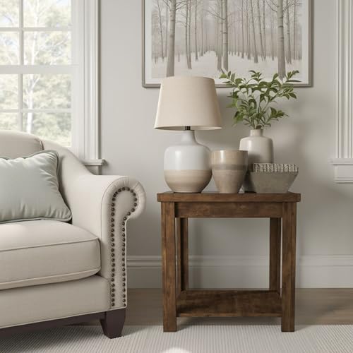 Bridgevine Home Sausalito Side Table, 24 inches, Fully Assembled, Knotty Alder Solid Wood, Whiskey Finish