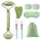 flintronic 7 in 1 Gua Sha Viso Kit, Gua Sha e Rullo di Giada per il Viso, Roller Massaggio Viso Antirughe, per Lenire la Pelle ed Eliminare il Gonfiore degli Occhi