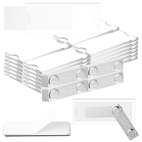 マグネットネームタグキット アクリルネームバッジホルダー 透明ラベルホルダー 空白の印刷可能な紙インサート付き マグネット付き オフィス用カスタムアイデンティティ 24個