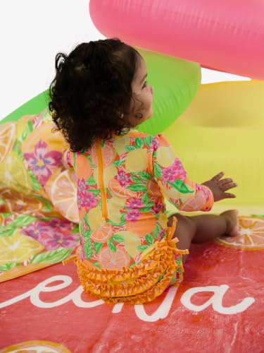Image of RuffleButts Baby Girls UPF 50+ Sun Protection Floral Printed Long Sleeve One Piece Rash Guard Swimsuit with Zipper