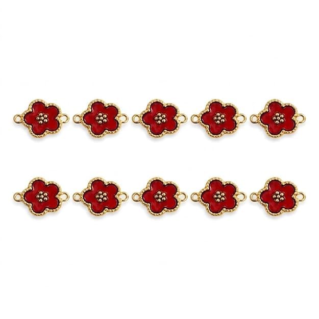 Red Floral Enamel Connector Charm with Gold Tone Finish, for DIY Rakhi, Bracelet and Jewellery Craft, Pack of 10-image-20