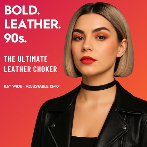 Leather Choker for Women, 0.6" Classic Ribbon Style, Adjustable 12–18", Stainless Steel Clasp, Minimalist Goth/90s Layering Collar — Black2