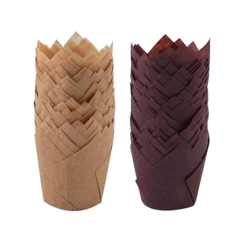 DEARMAMY Envoltorios para Pasteles Forma de Flor 200 Pcs 100 Marrón Oscuro 100 Marrón Claro Papel Resistente al Calor y Antiadherente Moldes para Cupcakes y Muffins Aptos para Hornear