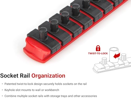 Image of TEKTON 1 /4 Inch Drive x 8 Inch Socket Rail, 13 Clips (Red) | OSR01113 | Made in USA
