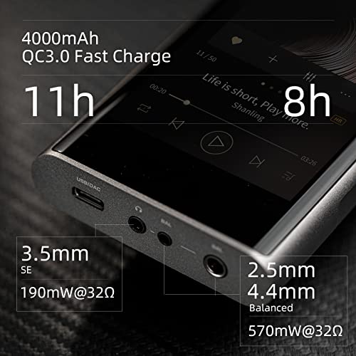 Shanling M6(21) Mp3/Mp4 Player,Portable Music Player,High Resolution Bluetooth Audio Player,Dual-Band Wifi|Dual Es9038Q2M Dac|4+64Gb|Android10|8X Mqa|2.5Mm&3.5Mm&4.4Mm Port|570Mw@32Ω Output Titanium #TOP7