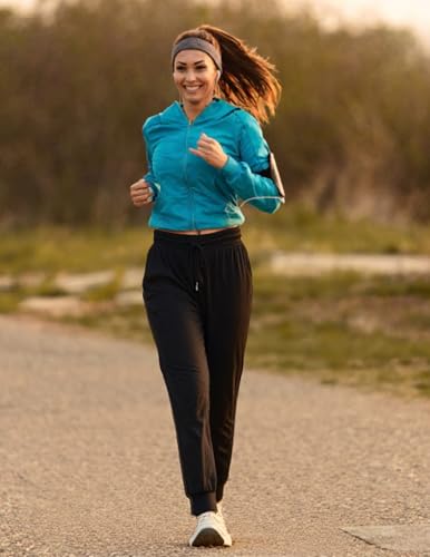 Mgput Women's Joggers Pants with Pockets,Drawstring Running Sweatpants for Women Tapered Active Yoga Lounge Casual Pants, Black/Grey/Navy/Lt Grey, L-XL