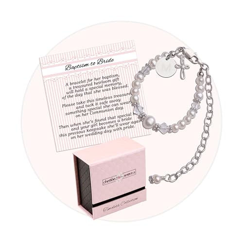 Image of Cherished Moments Personalized Baptism to Bride Cross Bracelet Gift for Girls with Initial Charm in 925 Sterling Silver and Cultured Pearl