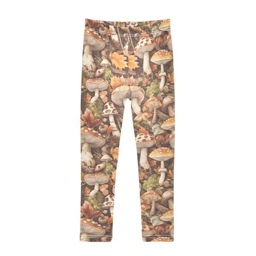 Autumn Mushroom Leaves Girls Leggings Soft Stretch Workout Yoga Dance Pants for Kids Casual Tights