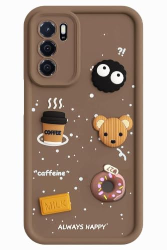 Image of Bintage Cute Fun Taddy Cartoon 3D Ball Bear Milk Donut Coffee Cup Silicon Case Full Body & Camera Protection Back Cover Compatible for Oppo A53s 5G - Brown